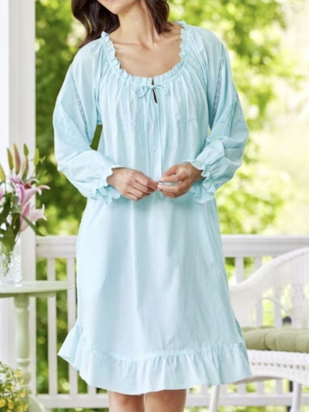 Ella Simone Pastel Blue Poet's Nightshirt Nightgown Cottagecore Sleep Dress S